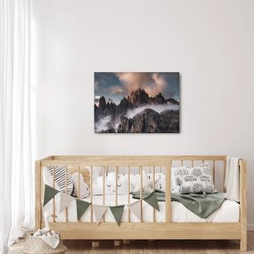 Obraz - Talianske dolomity schované v hmle (70x50 cm)