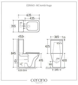 CERANO - WC kombi Hugo, Rimless + UF sedátko - čierna matná, CER-CER-538762