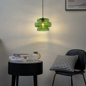 Retro závesná lampa čierna so zeleným sklom - Denise