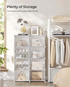 8-priehradkový modulárny úložný organizér, plastová skrinka na topánky, biela