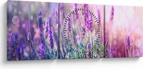 Obraz - Levanduľa vo trblietania slnka (s hodinami) (90x30 cm)