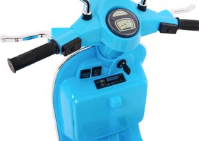 Ramiz Elektrický skúter Vespa pre deti modrý + pomocné kolieska + audio + ekokoža + EVA + plynulý štart