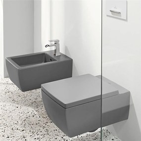 VILLEROY &amp; BOCH Memento 2.0 závesný bidet s otvorom, s prepadom, 375 x 560 mm, Graphite, s povrchom CeramicPlus, 443300I4