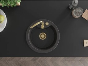 Mexen Diego, granitový drez 488x488x167 mm, 1-komorový, čierna škvrnitá so zlatým sifónom, 6512481000-76-G