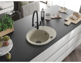 Mexen Kevin, granitový drez 586x458x190 mm, 1-komorový a biela batéria Duo, béžová, 6517-69-671701-70-B