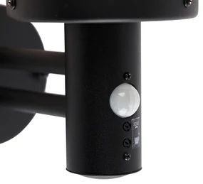 Vonkajšia nástenná lampa čierna s čírym sklom vrátane snímača pohybu - Sfera