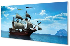 Obraz na skle Loď oblohy zatiahnuté morská 125x50 cm