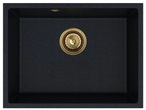 Sink Quality Crypton 60, kuchynský granitový drez 535x400x205 mm + zlatý sifón, čierna škvrnitá, SKQ-CRY.B.1KBO.60.XG