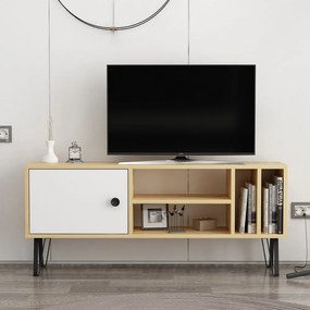 Biely/prírodný TV stolík v dekore duba 120x52 cm Arven - Kalune Design