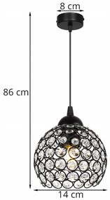 Závesné svietidlo Crystal, 1x čierne krištáľové tienidlo