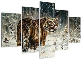 Obraz - Tiger v zasneženom lese, olejomaľba (150x105 cm)