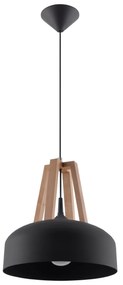 Závesné svietidlo Casco, 1x drevené/čierne kovové tienidlo