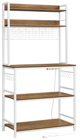 Kuchynská stojaca polica zo zástrčkami, regál s háčikmi, svetlý orech a biela farba