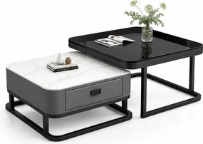 LuxuryForm DESIGN Konferenčný stolík ARAGON 70 × 70 / 60 × 60 cm – sivý / biely mramor + sklo (set 2 ks)