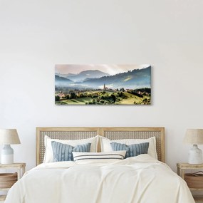 Obraz - dedinka v hmle (120x50 cm)