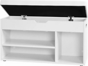 Úložná lavička s vankúšom, čalúnené sedenie na topánky, 30 x 80 x 44 cm, biela