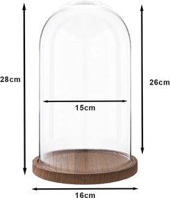 Sklenený poklop s dreveným podnosom - Ø 16*28 cm