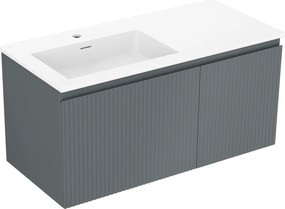 Mexen Rivel, kúpeľňová skrinka 100 cm s umývadlom Otis vľavo, 1S, 1D, drážkovaná, grafitová matná/biela matná, 91A23-10047-3-BBFF66-W18L01