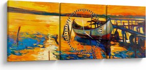 Obraz - Loďka pri západe slnka (s hodinami) (90x30 cm)