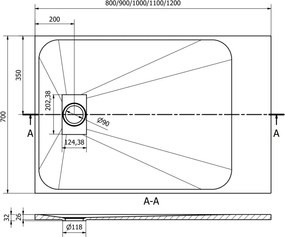Mexen Hugo, SMC obdĺžniková sprchová vanička 110 x 70 cm, čierna matná, 42707011