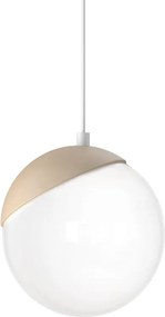Závesné svietidlo Sfera, 1x biele sklenené tienidlo, w/drevo