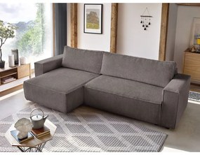 Taupe menčestrová rozkladacia/s úložným priestorom rohová pohovka Nihad – Bobochic Paris