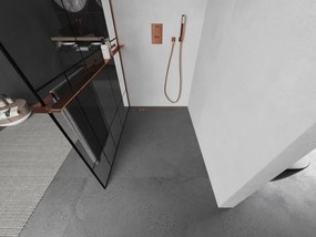 Mexen Kioto+ L, sprchová zástena Walk-In s poličkou a vešiakom 100 x 200 cm, 8mm číre sklo čierny vzor, ružové zlato profil, 800-100-123-60-78