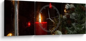 Obraz - Žiariaca vianočná sviečka (s hodinami) (90x30 cm)