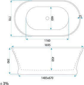 Rea Olivia, voľne stojaca 170x77 cm, biela, biely click-clack, REA-W0507