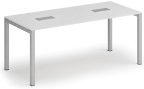 Rokovací stôl PRIMO SQUARE, 180x80 cm, biela + 2x stolná zásuvka TYP VI, strieborná