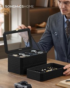 Kolekcia RONNE – 3-úrovňové puzdro na hodinky, 8-slotová krabička na hodinky, čierna