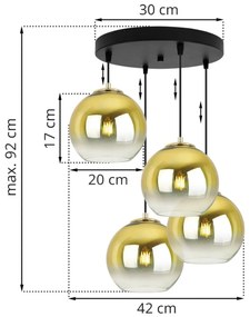 Závesné svietidlo Bergen gold, 4x zlaté/transparentné sklenené tienidlo (fi 20cm), o