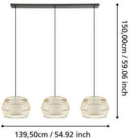 Eglo 390234 - Luster na lanku MONTERROSO 3xE27/40W/230V bambus