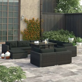 vidaXL 10-dielna záhradná sedacia súprava+podložky, polyratan, čierna