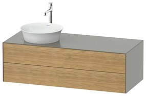 DURAVIT White Tulip závesná skrinka pod umývadlo na dosku vľavo, 2 zásuvky, 1300 x 550 x 408 mm, dub prírodný masív/kameňovo šedá matná, WT4987LH592