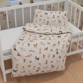 Biante Detské bavlnené posteľné obliečky do postieľky Sandra SA-620 Psí kamaráti na krémovom Do postieľky 90x140 a 50x70 cm