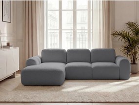 Sivá rozkladacia/s úložným priestorom rohová pohovka z textílie buklé (ľavý roh/s leňoškou) Montaigne – Bobochic Paris