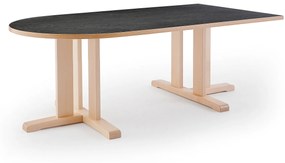 Stôl KUPOL, polovičný ovál, 1800x800x600 mm, linoleum - tmavošedá, breza