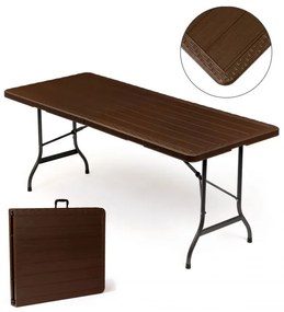Záhradný cateringový stôl rozkladací 180 cm - hnedý s imitáciou dreva