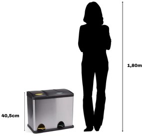 Oceľový odpadkový kôš 18+8 l na triedený odpad/nášľapný v matne striebornej farbe Tri Selectif – MSV