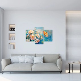 Obraz - Motýľ a kvety, olejomaľba II. (90x60 cm)