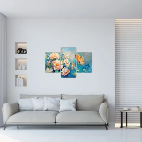Obraz - Motýľ a kvety, olejomaľba II. (90x60 cm)