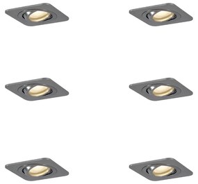 Sada 6 zaoblených zapustených bodových svetiel Gunmetal GU10 50 mm nastaviteľné IP44 - Alberto
