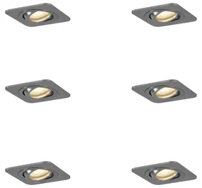 Sada 6 zaoblených zapustených bodových svetiel Gunmetal GU10 50 mm nastaviteľné IP44 - Alberto