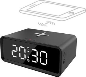 Solight CA07B - Digitálne hodiny s Qi bezdrôtovou nabíjačkou 230V/CR2032 čierne