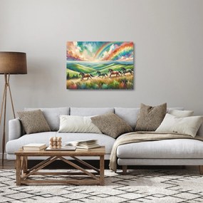Sklenený obraz – Kone cválajúce krajinou (70x50 cm)