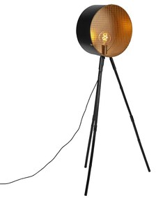 Vintage stojaca lampa na bambusovom statíve čierna so zlatom - hlaveň