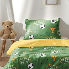 Goldea detské bavlnené obliečky duo - futbalový svet so žltou 140 x 200 a 70 x 90 cm