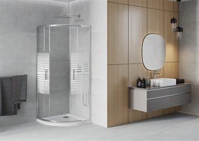 Mexen Rio, štvrťkruhový sprchovací kút s posuvnými dverami 70 x 70 cm, 6mm číre/pásy sklo, chrómový profil + biela sprchová vanička, 863-070-070-01-20-4110