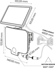 LED reflektor so senzorom a solárnym panelom ALEX LED/5,5W/3,7V 1200 mAh IP44